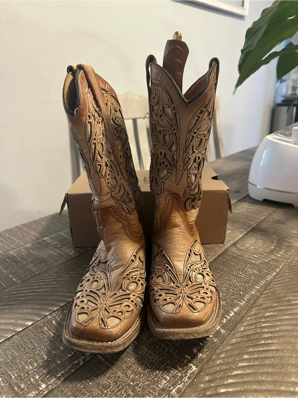 Girls  Metallic Brown Leather Cutout Boots
